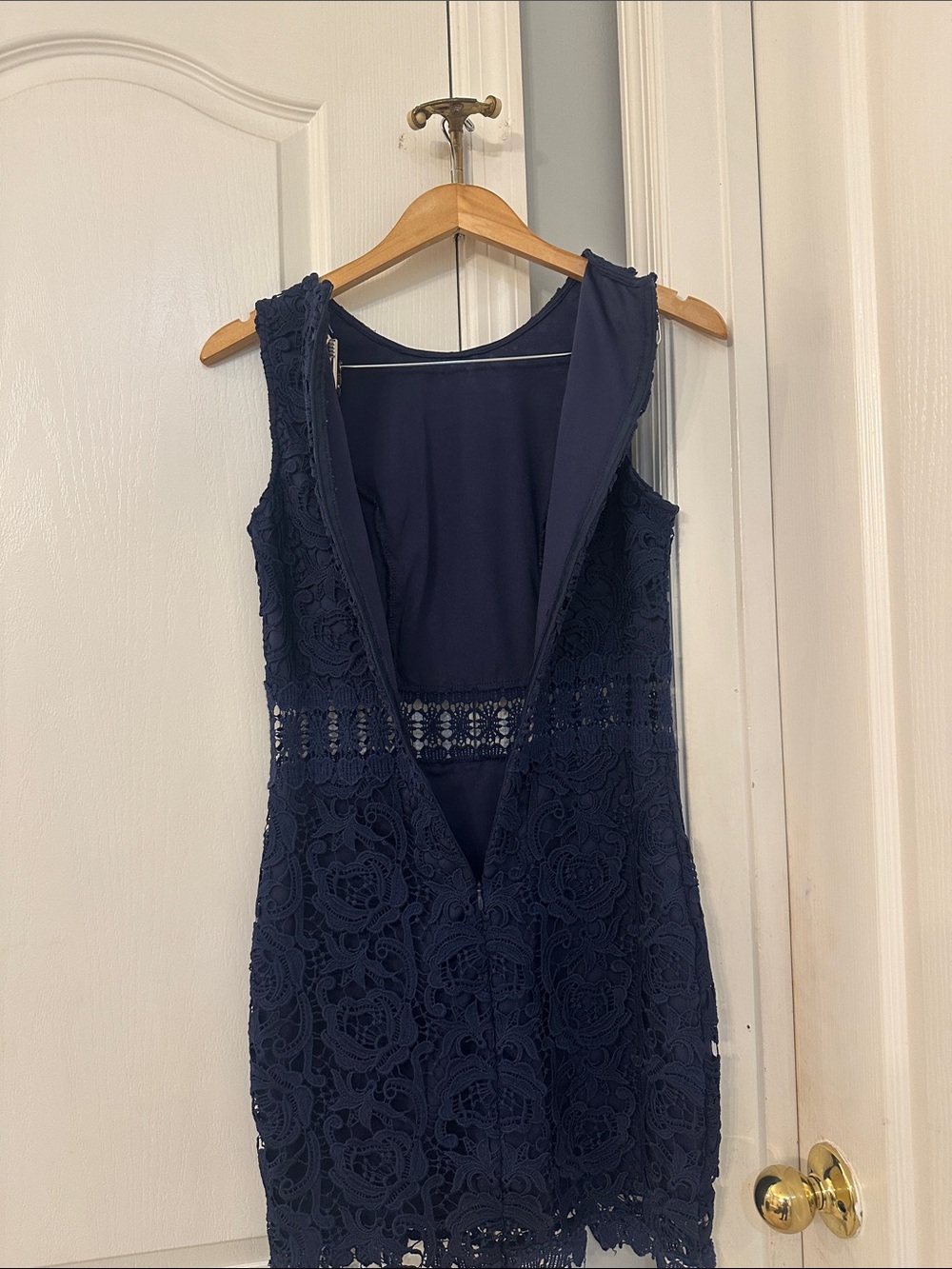 Just Me Navy Floral Lace Sleeveless Mini Dress - Picture 6 of 6